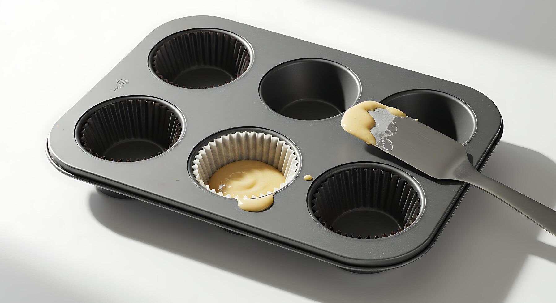 Filling Muffin Tray with Batter for Baking Delicious Homemade Cupcakes photo