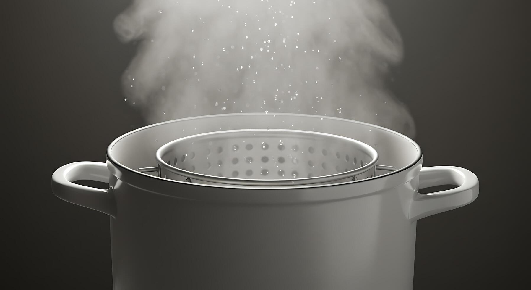Cooking Pot Steaming with Metal Basket Inside for Boiling Food photo