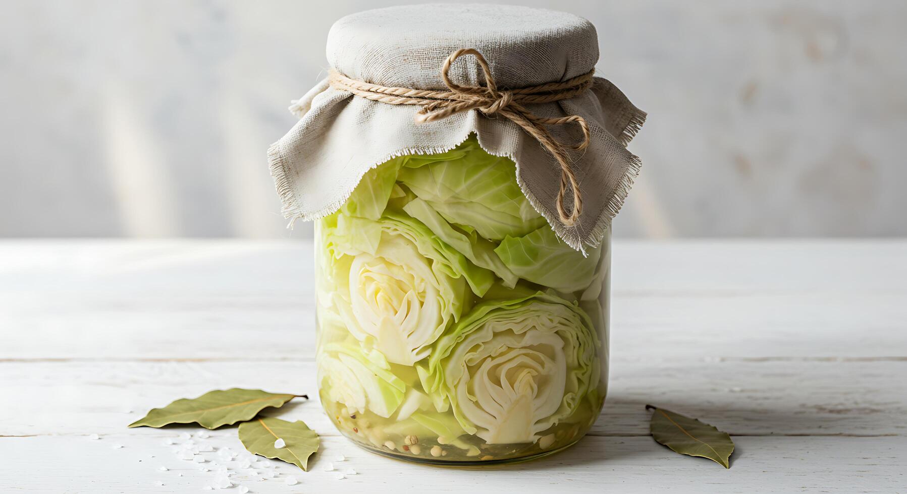 Preparing Cabbage in Jar with Rustic Cover Preserving Food at Home photo