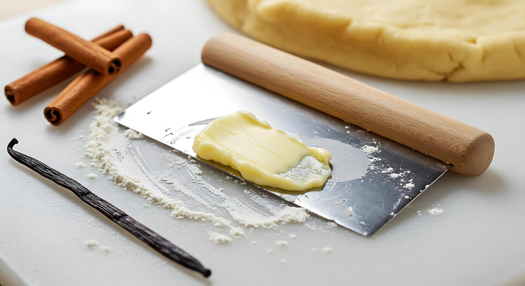 Preparing Dough with Butter, Cinnamon Sticks, and Vanilla Bean photo