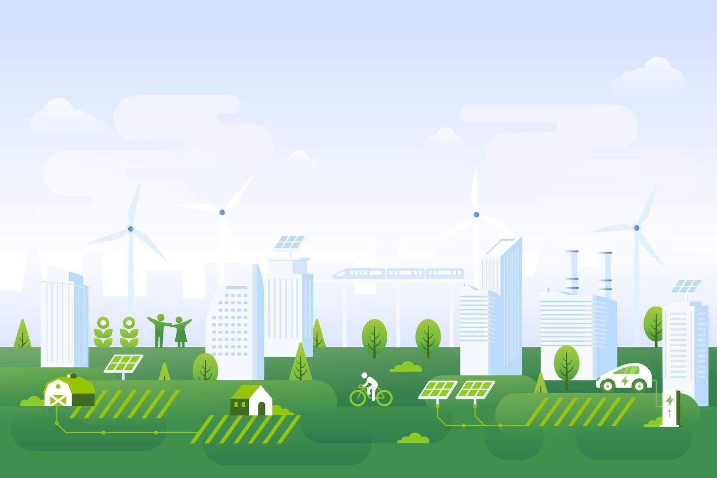 Sustainable Green City Background Illustration Ecology and environment city scape save energy the world vector