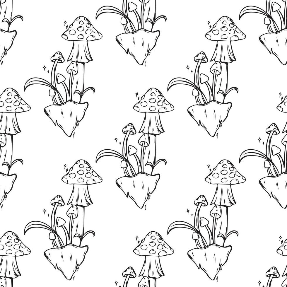 seamless pattern with mushroom line illustration art vector