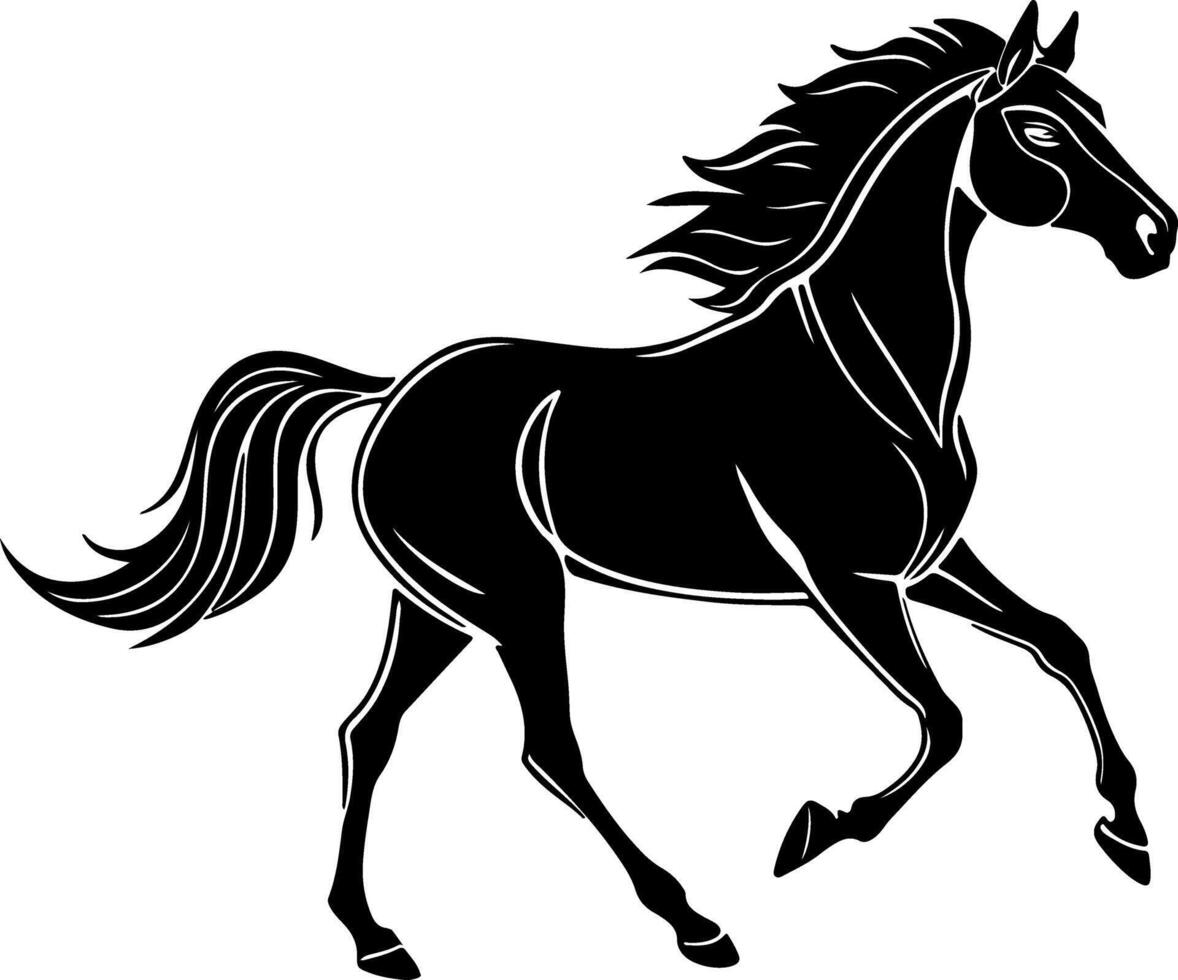 Comic-style galloping horse silhouette in dynamic pose with bold lines, crafted cleanly for visual storytelling themes vector