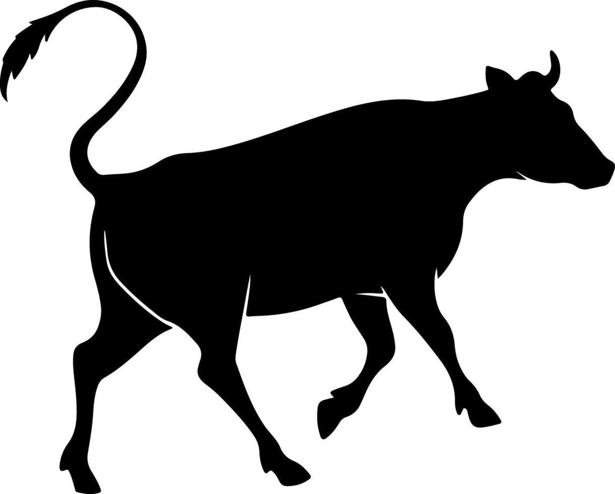Walking Cow Side View Silhouette with Natural Tail Flow vector