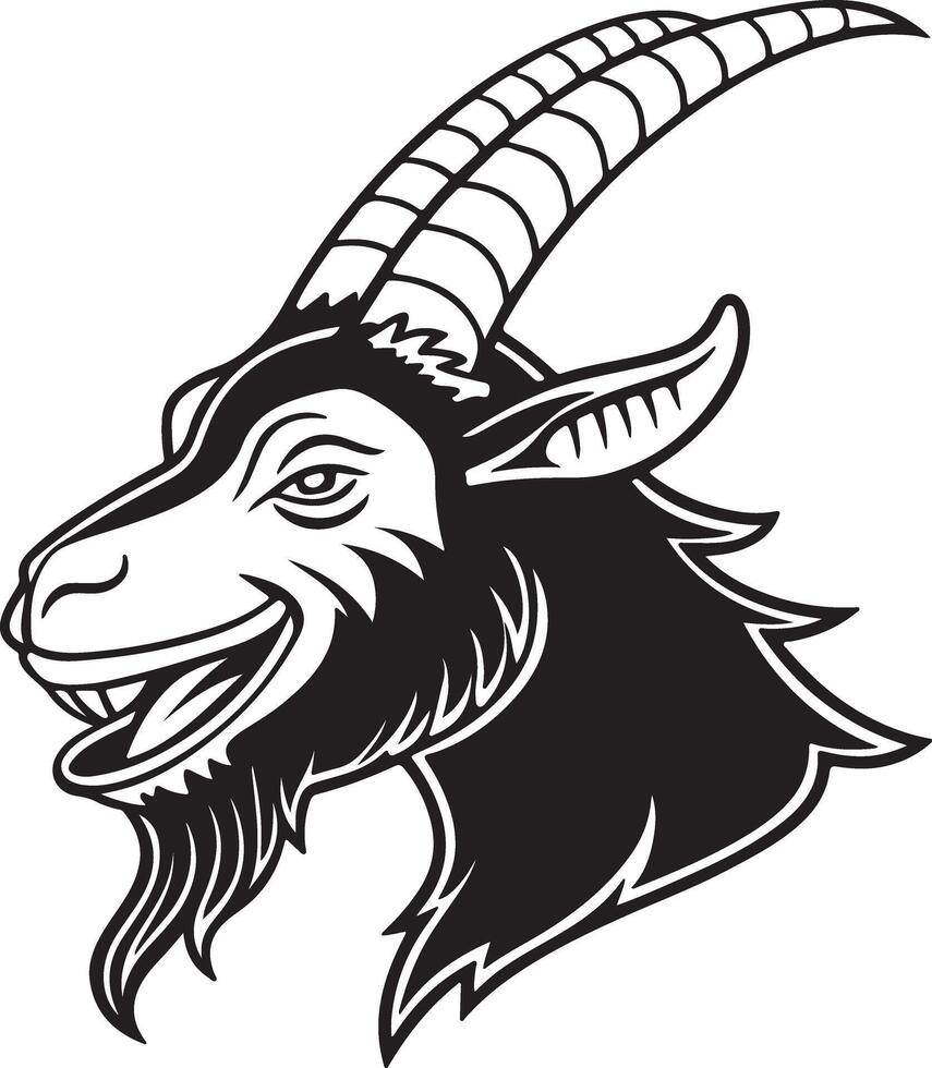 Playful Goat Face Silhouette with Tilted Ears and Smile vector