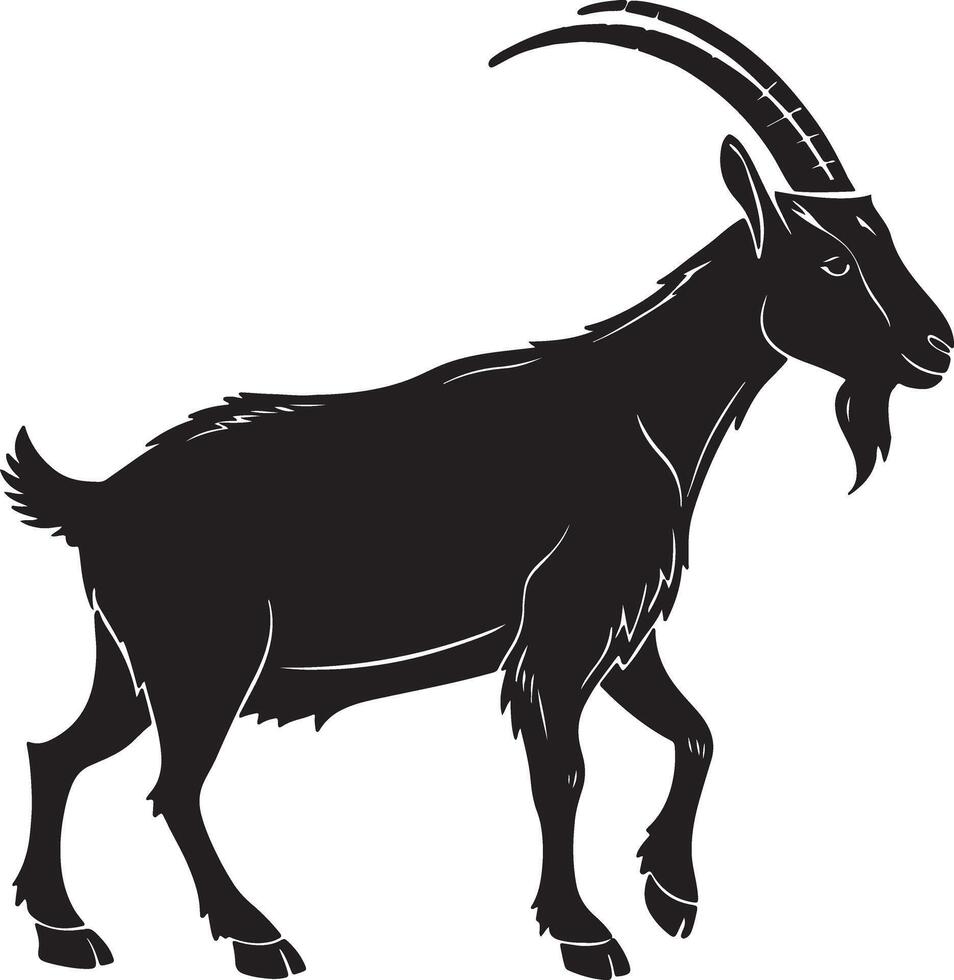 Standing Goat Silhouette with Long Horns and Majestic Presence vector