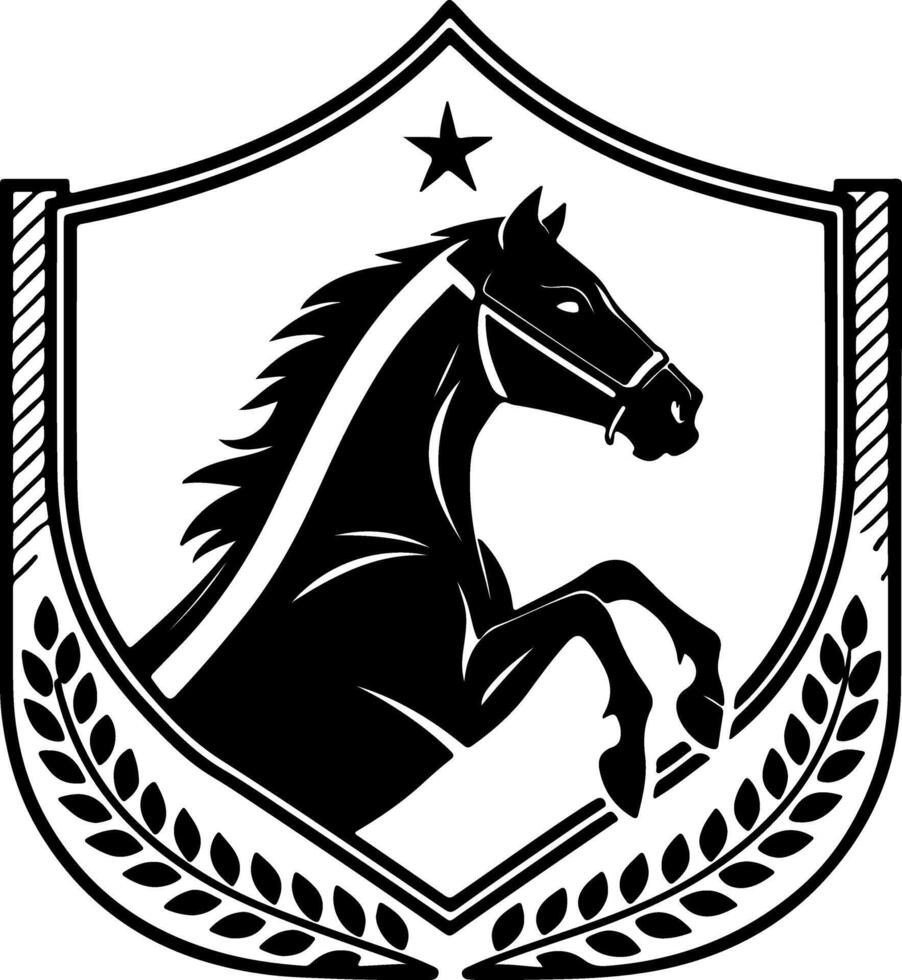 Horse side silhouette in retro badge layout with emblem look, crafted in solid clean format for label or branding use vector