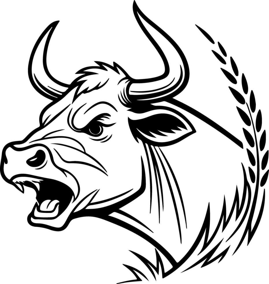 Bold Horned Cow Face with Fierce Expression Silhouette vector