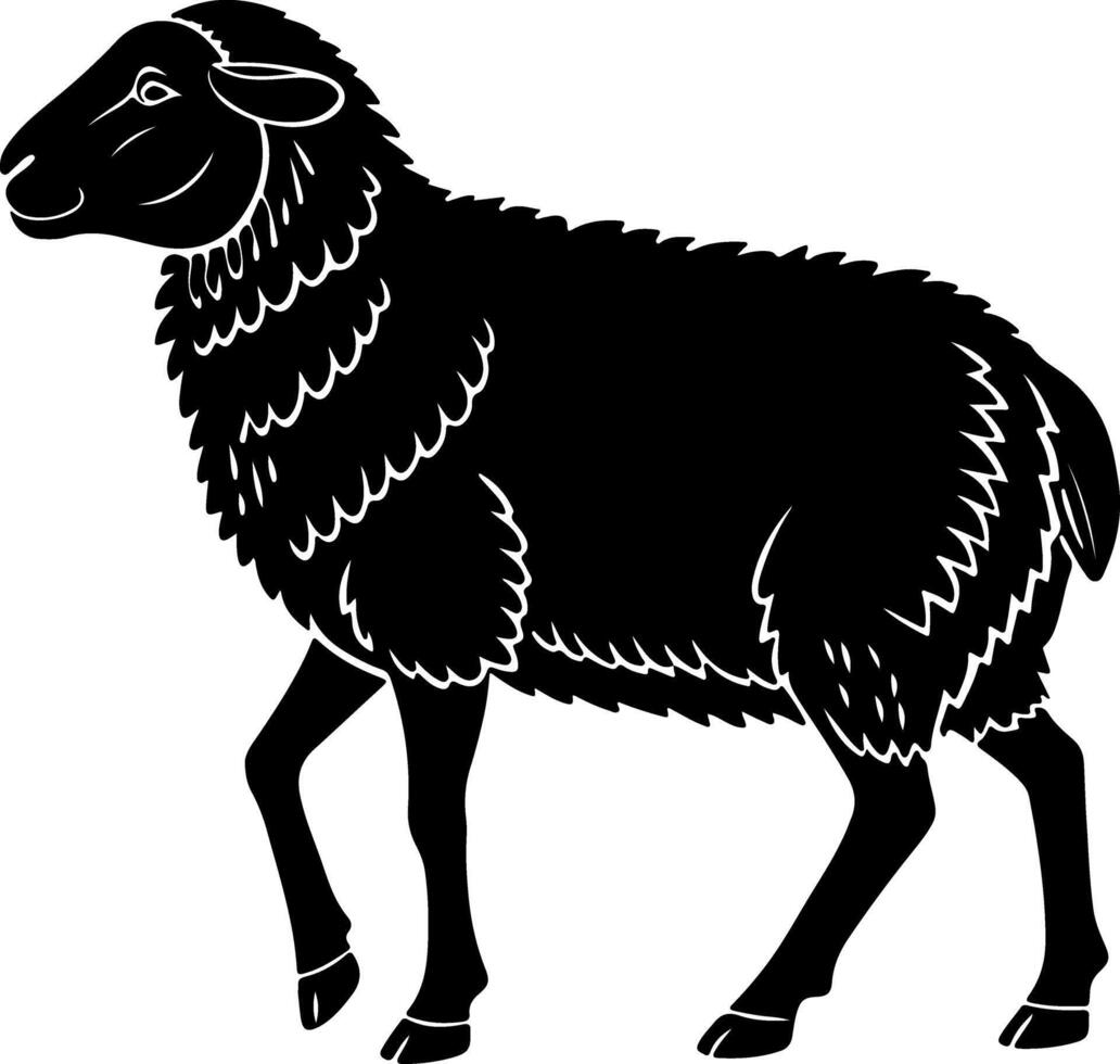 Wooly Sheep Full Body Silhouette with Textured Coat vector