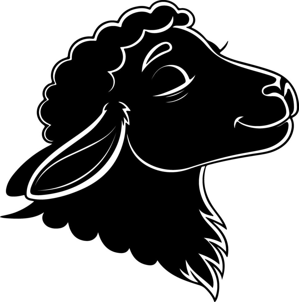 Calm Sheep Face Silhouette with Closed Eyes vector