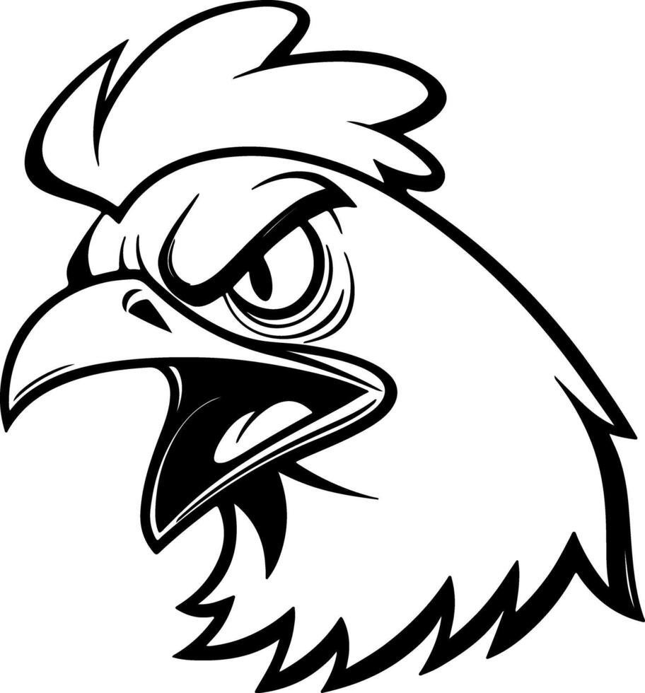 Close-up silhouette of angry chicken face in bold black, expressive shape with minimal design, clean art for tracing and commercial design projects vector