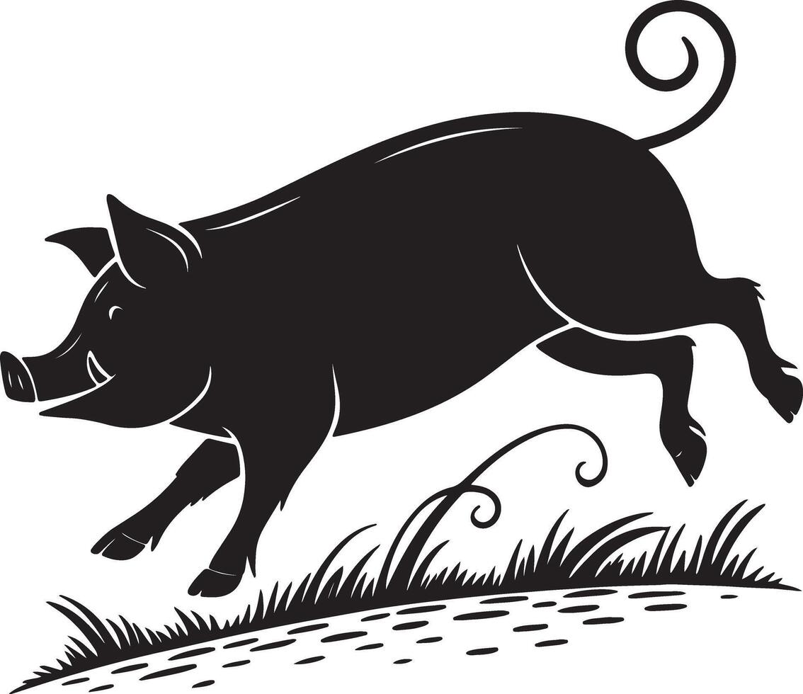 Pig Face Silhouette with Big Smile and Happy Mood vector