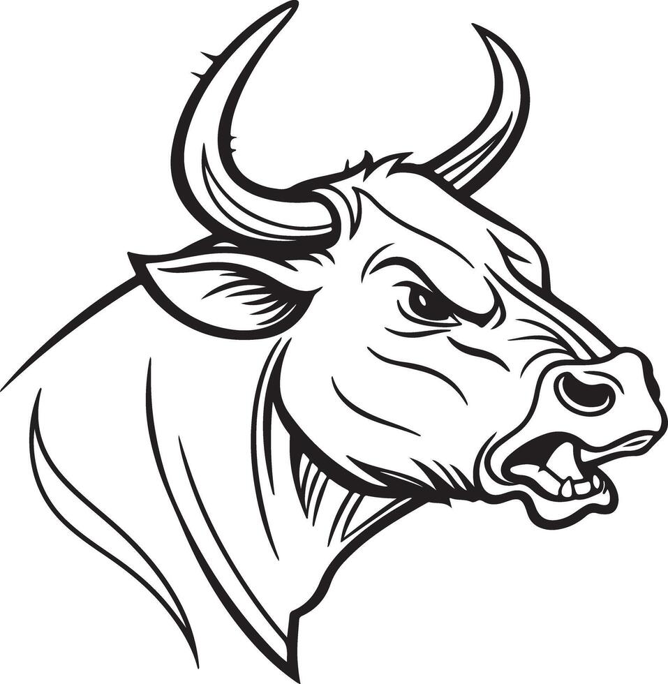 Angry Cow Face Silhouette with Strong Horns and Intense Look vector