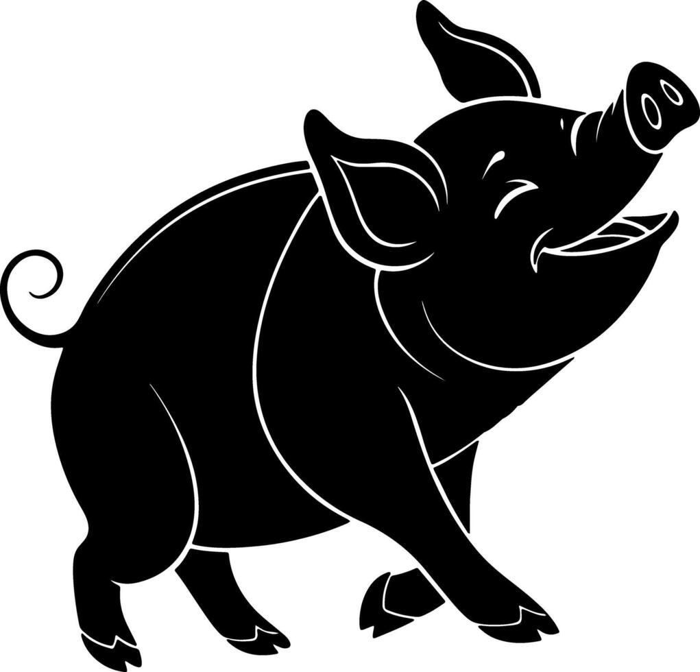 Front View of Pig Silhouette with Playful Pose and Friendly Look vector