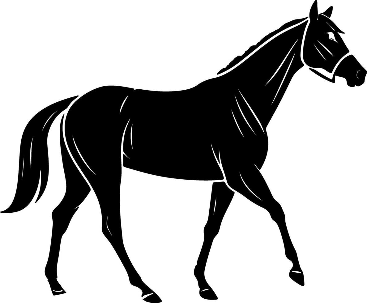 Side profile horse silhouette with dust under hooves in motion, clean shadow style made for dynamic and traceable visuals vector