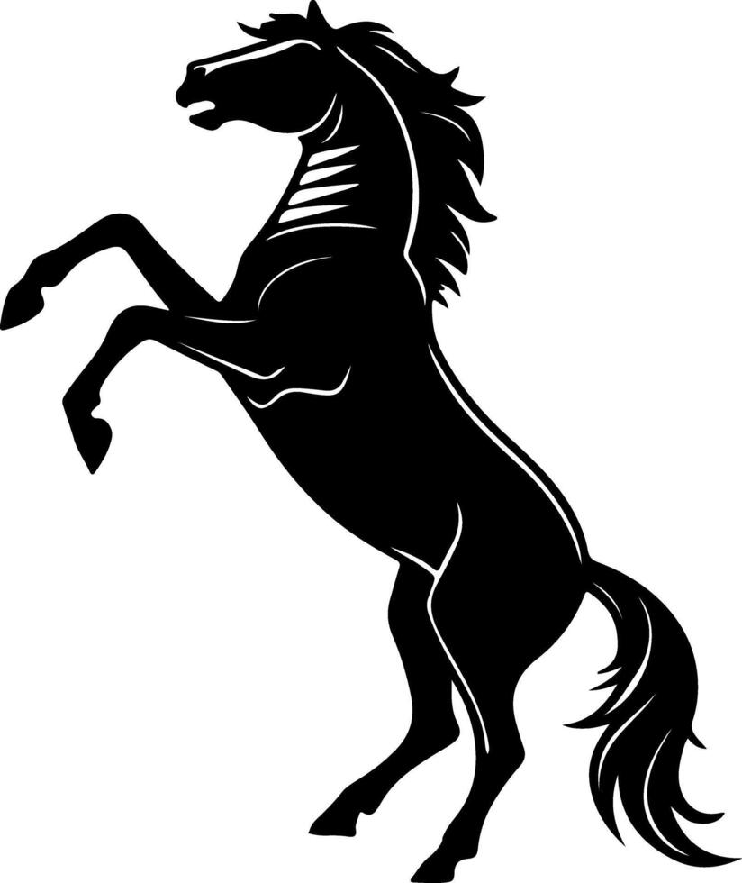 Rearing horse silhouette rising from a mountain shape, clean flat style with no extra items, perfect for symbolic solo work vector