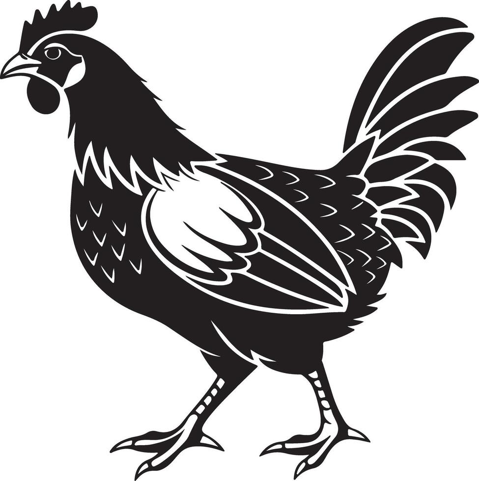 Side view chicken silhouette in minimal style, flat black on white subject with no extra detail, easy trace shape perfect for clean stock illustration vector