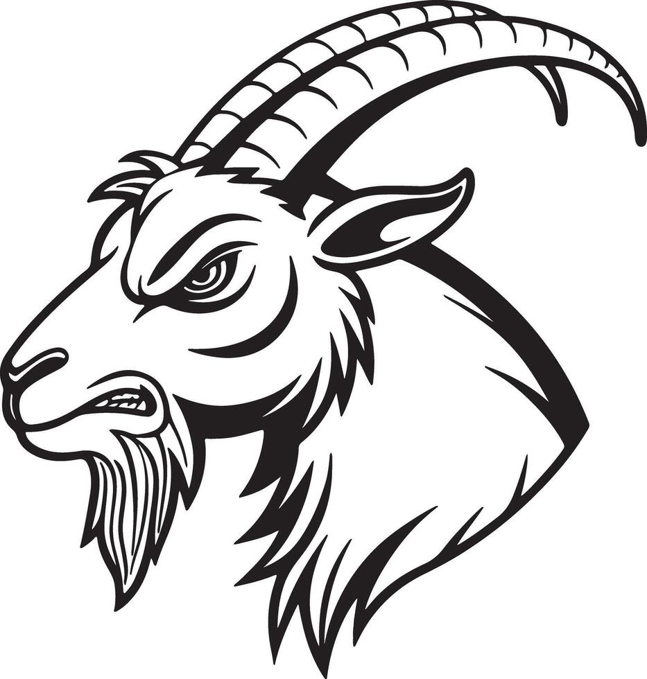 Angry Goat Face Silhouette with Sharp Eyes and Aggressive Look vector