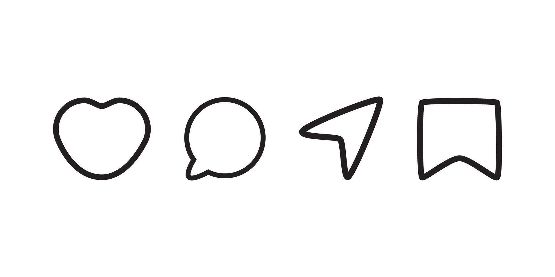 Social media icons set. Heart, like comment, share, add, save . Digital marketing and advertising sign. vector