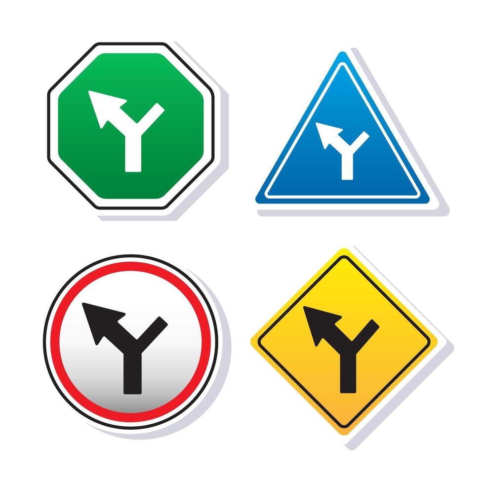 Illustration set of Road entering curve traffic sign symbol isolated on white background with cute concept design vector
