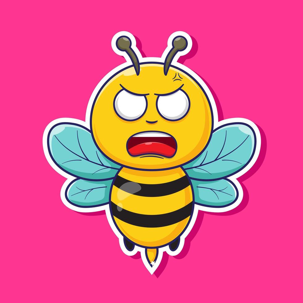 Angry bee face sticker, icon, mascot, logo illustration object with simple design concept vector