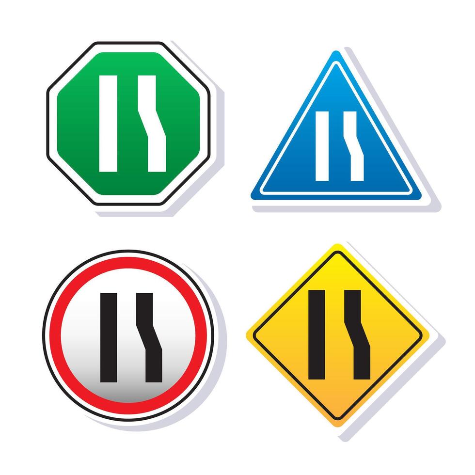 Set of right lane ends traffic sign symbol suitable used for warning, information, and education on street procedure driving vector