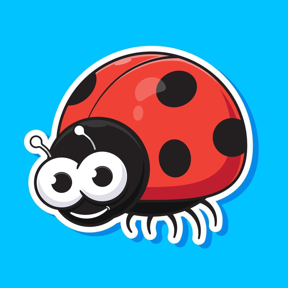 Cartoon sticker of orange smile lady bug beetle illustration isolated with simple concept design suitable for web, apps and others vector