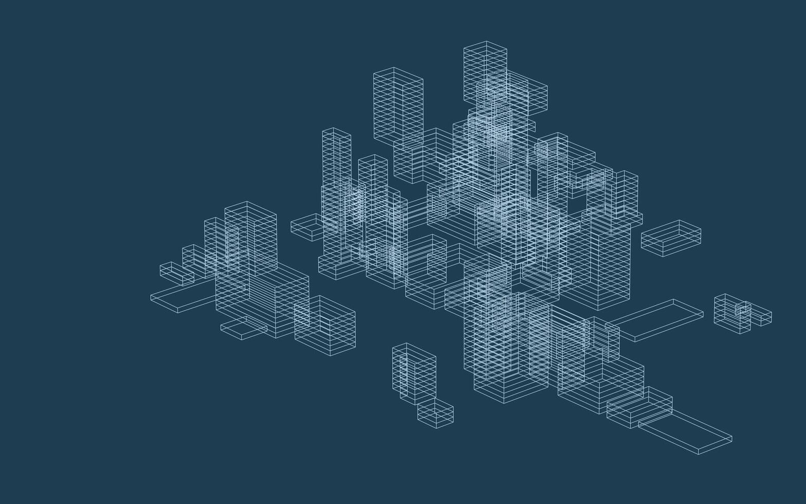 Wireframe perspective of building. Wireframe city background. vector