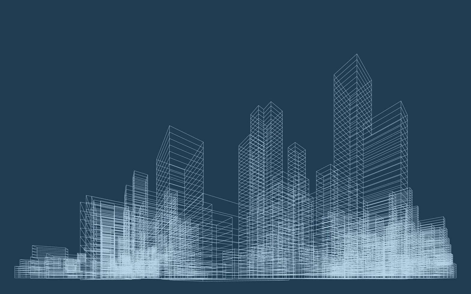 3D wireframe perspective of buildings. Abstract wireframe city background for template design. illustration. vector