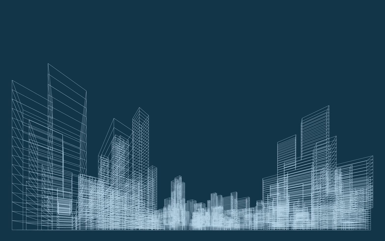 3D wireframe perspective of buildings. Abstract wireframe city background. vector
