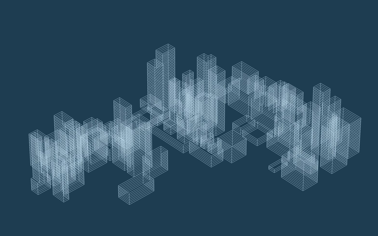 Abstract geometric wireframe in linear style. Matrix cubes pattern background for architectural template design. Schematic design idea. vector