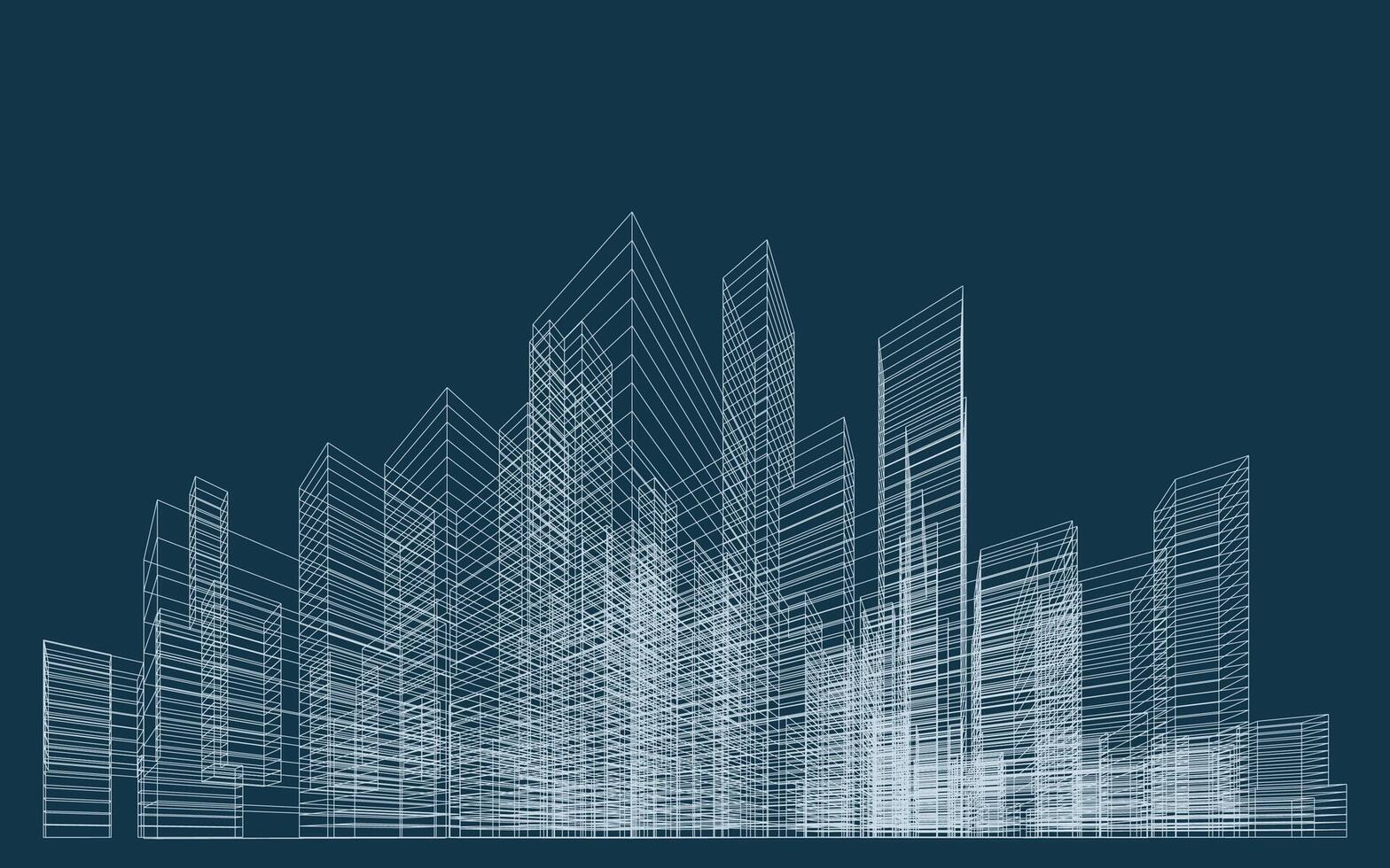 Abstract 3D wireframe perspective of buildings. Wireframe city background. vector