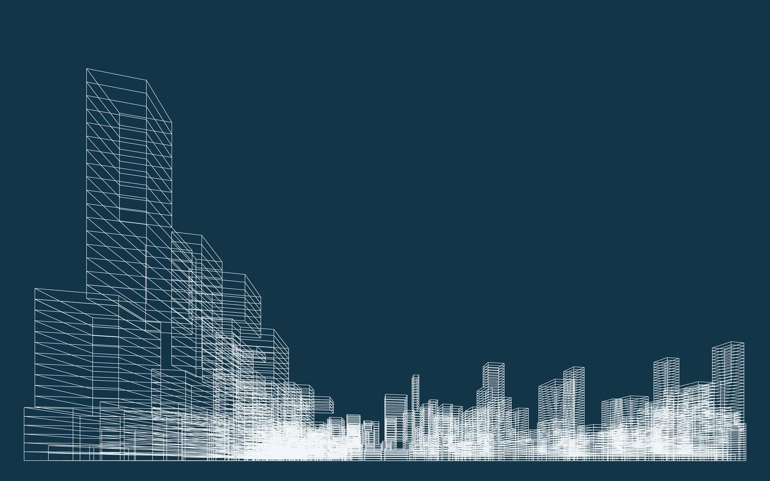 3D wireframe perspective of buildings. Abstract wireframe city background for template design. . vector