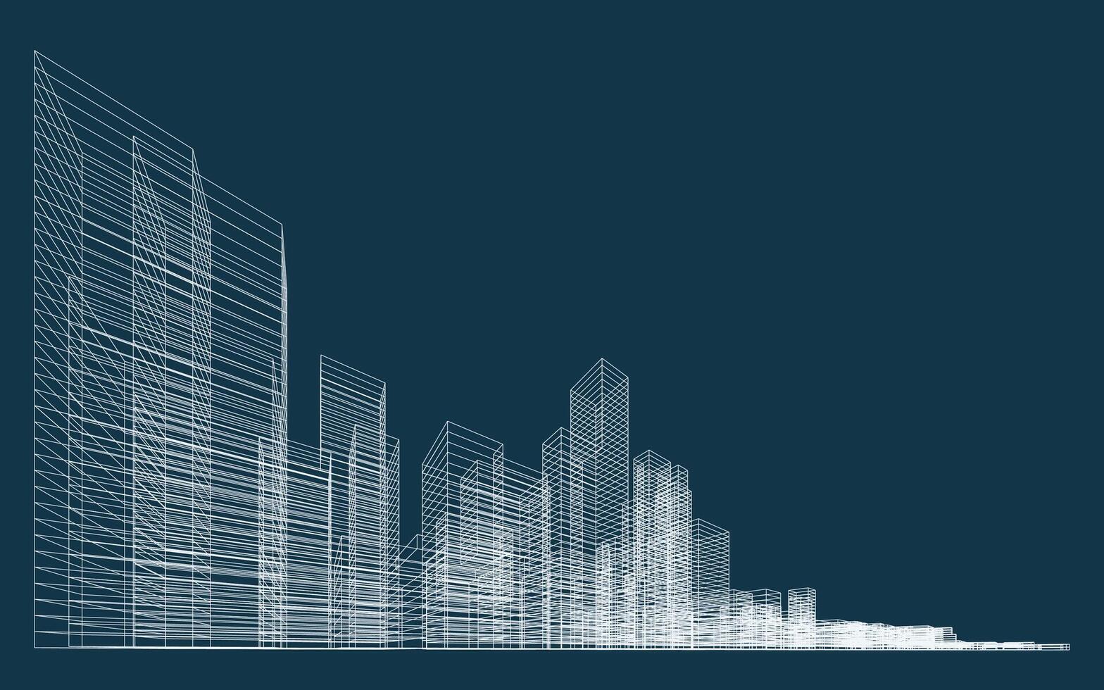 Abstract 3D wireframe perspective of building. Wireframe city background. vector