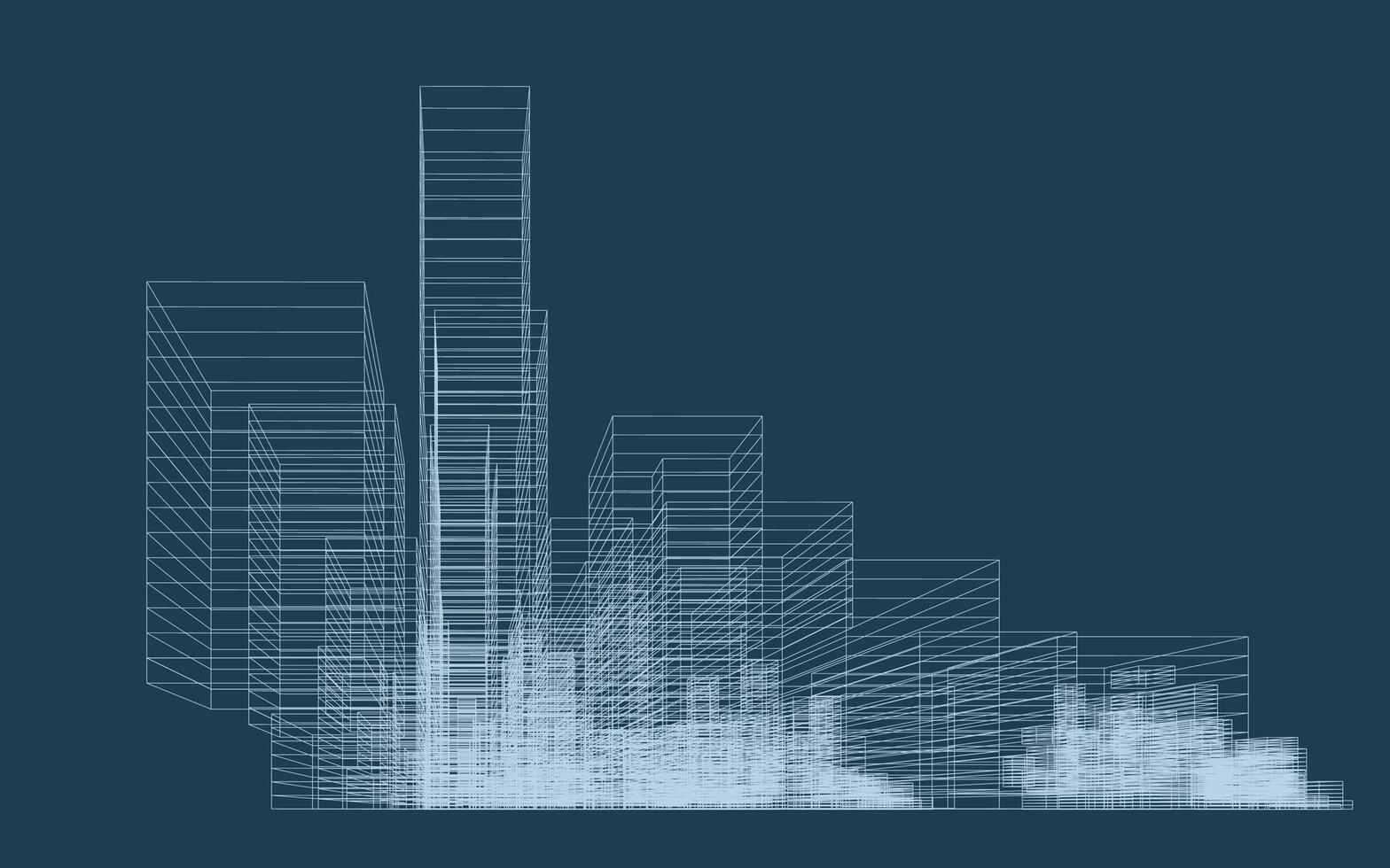 Wireframe perspective of building. Abstract wireframe city background for template design. . vector