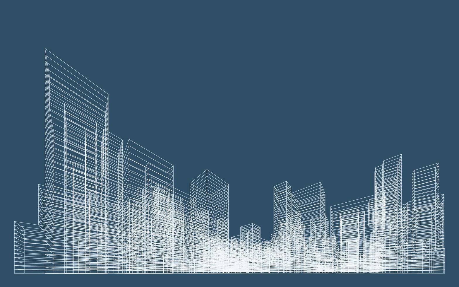 3D wireframe perspective of building. Abstract wireframe city background for template design. . vector