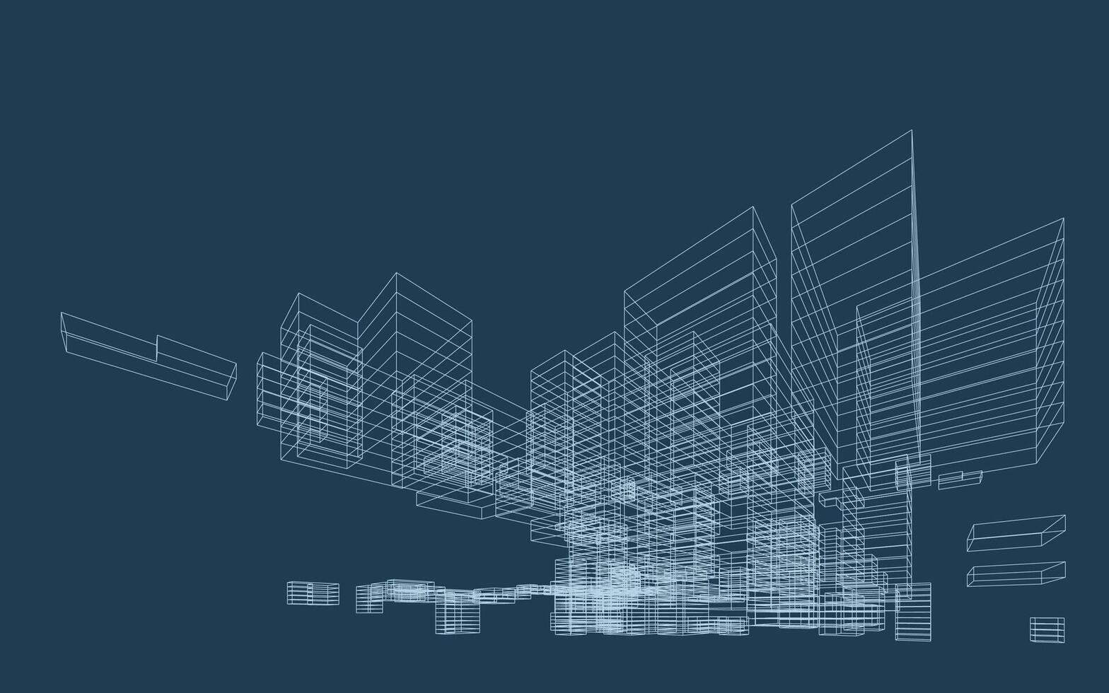Abstract geometric wireframe in linear style. Matrix cubes pattern background for architectural template design. Schematic design idea of box and space. . vector