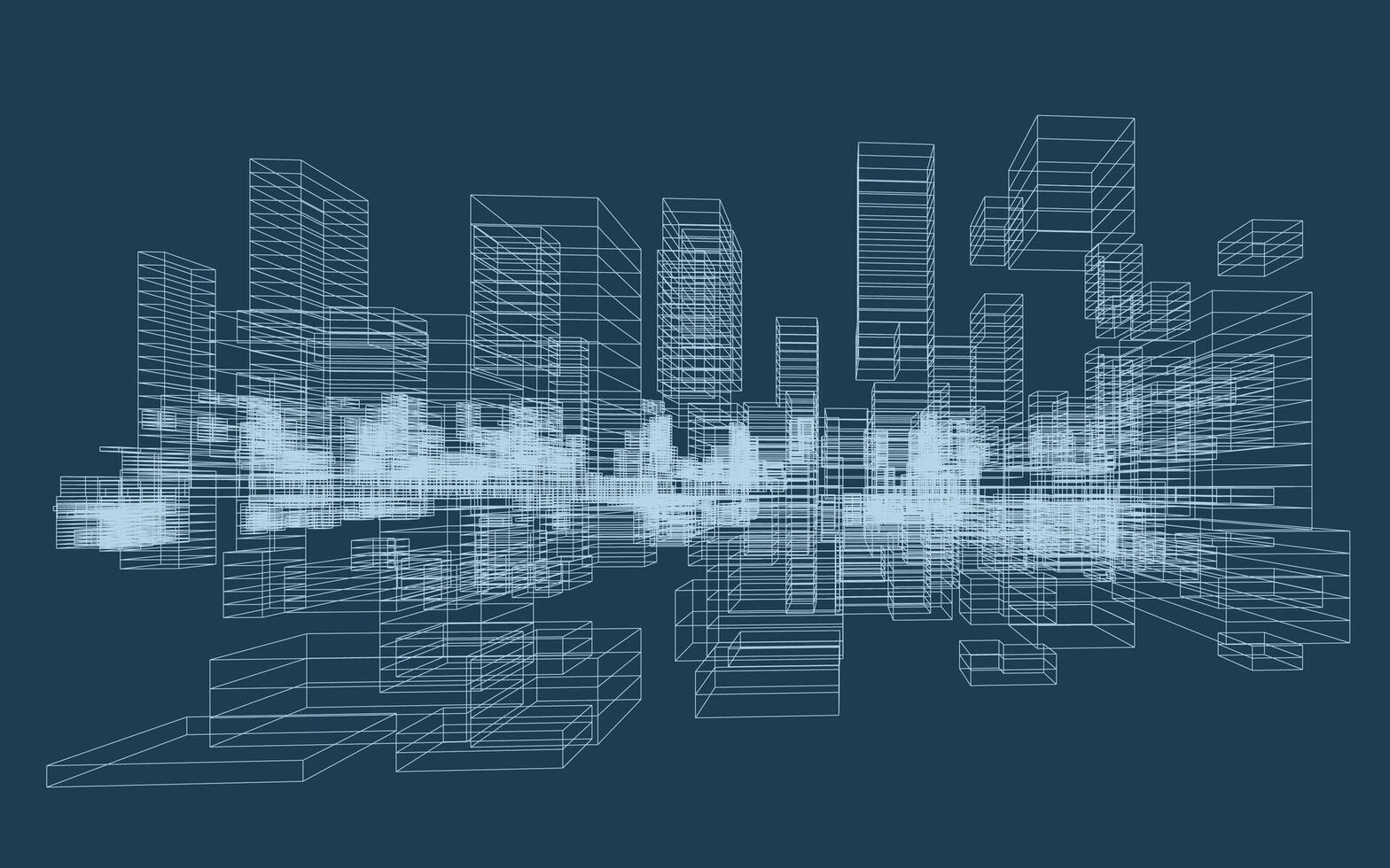 Abstract geometric wireframe in linear style. Matrix cubes pattern background for architectural template design. Schematic design idea of box and space. vector