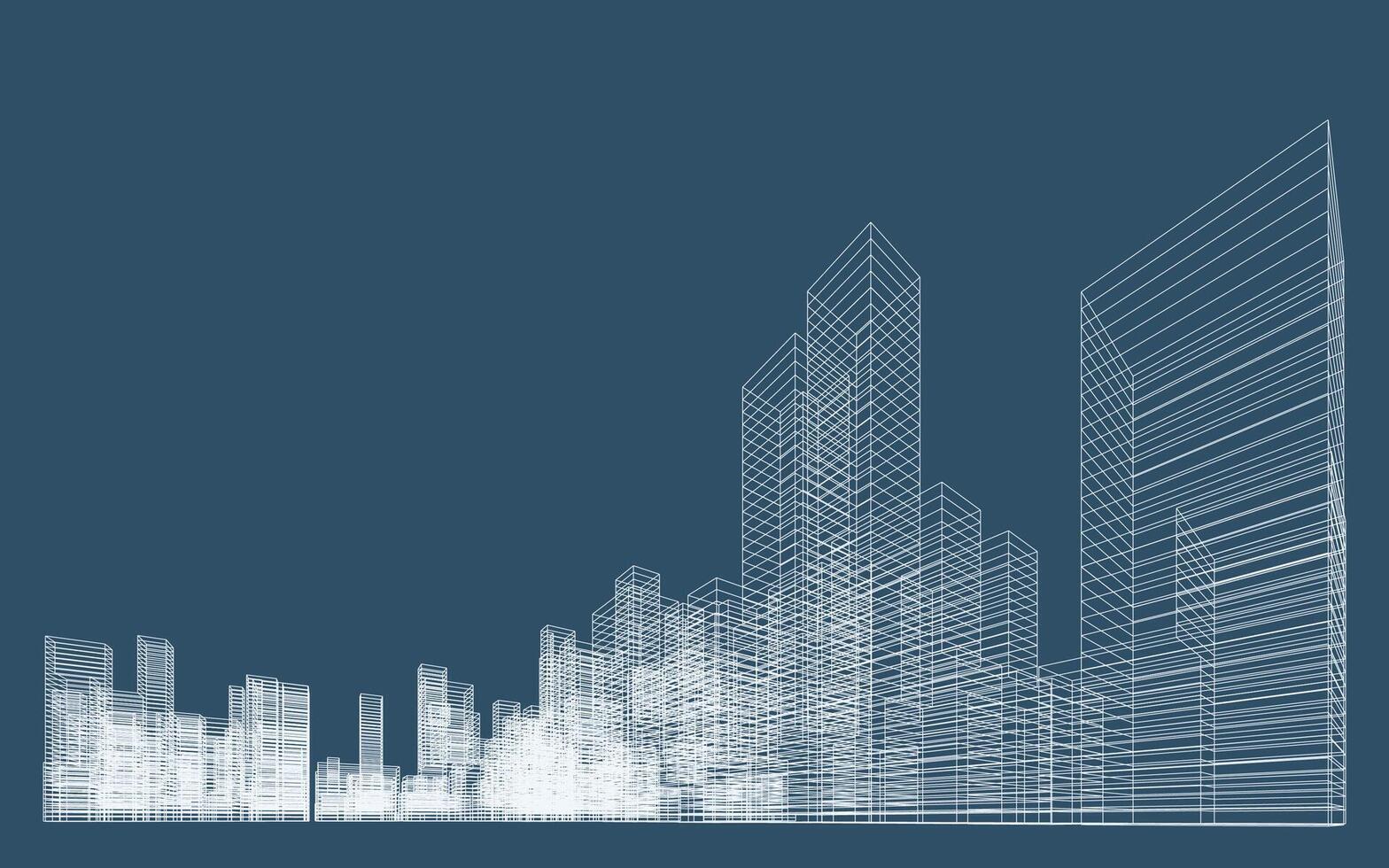 Abstract 3D wireframe perspective of building. Abstract wireframe city background. vector