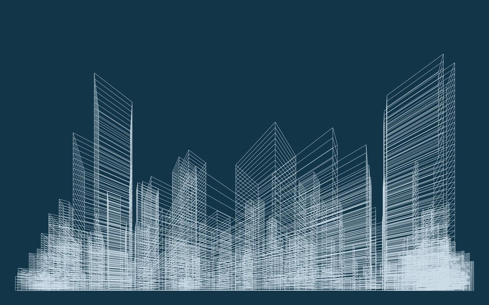 3D wireframe perspective of building. Abstract wireframe city background for template design. Illustration graphic element. vector