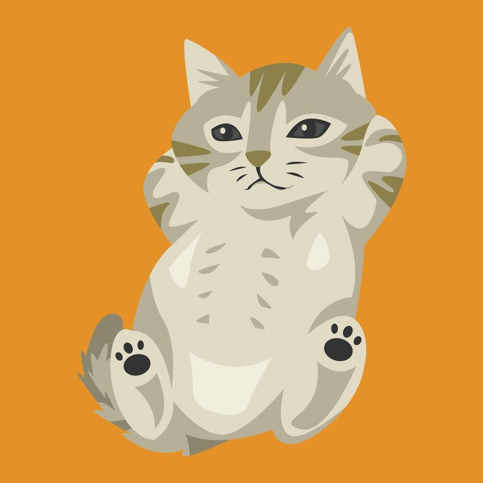 Cute and cozy kitten enjoying a lazy moment. Cartoon flat illustration. vector