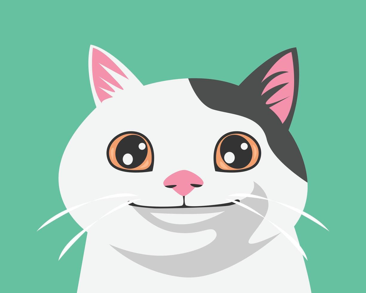 Portrait of adorable white cat with begging eyes and a soft smile. Cartoon flat illustration. vector