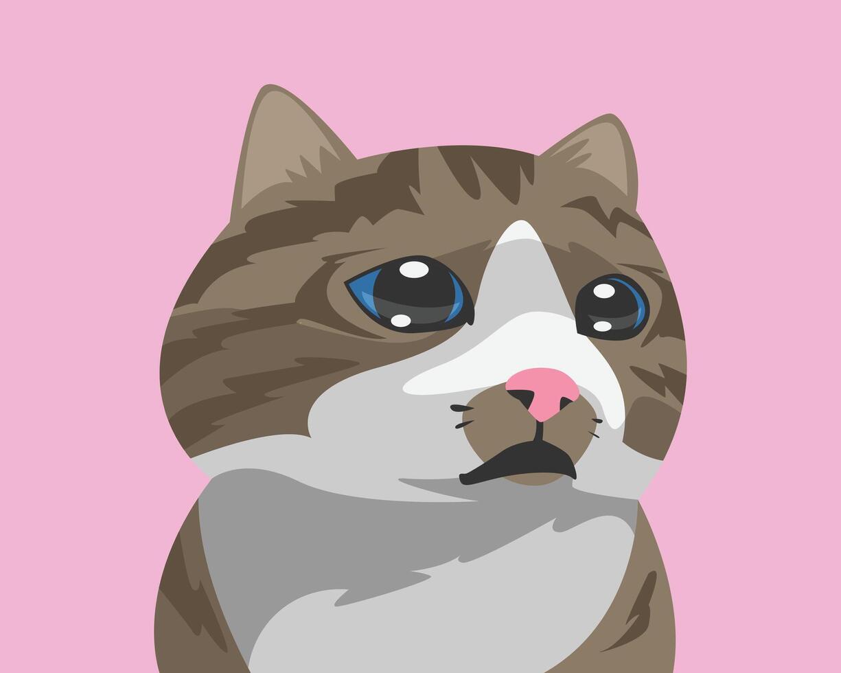 Cute cat face crying, tears of joy, happiness. Cartoon flat illustration. vector