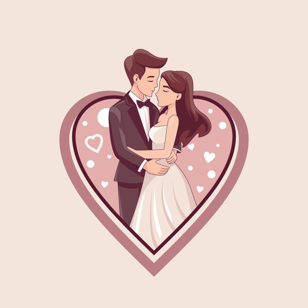 lllustraton of Bride and groom pose romantically vector