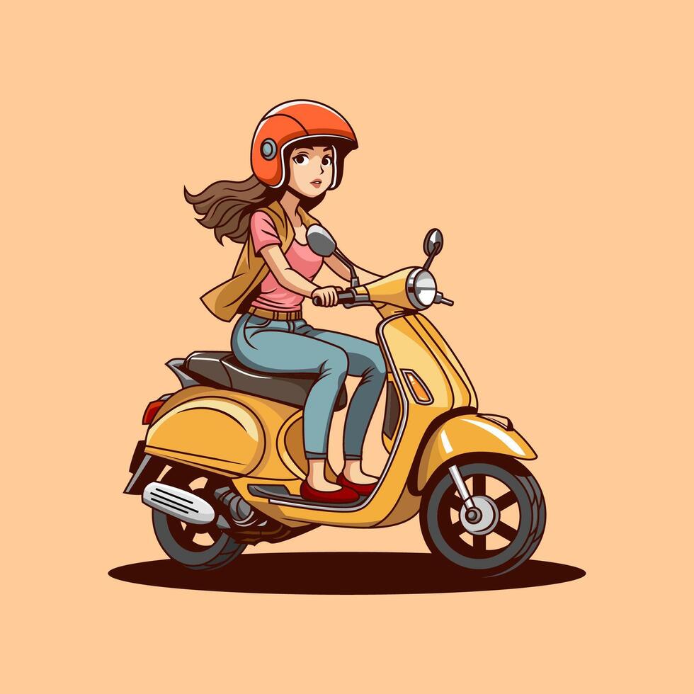 a woman is riding a scooter vector