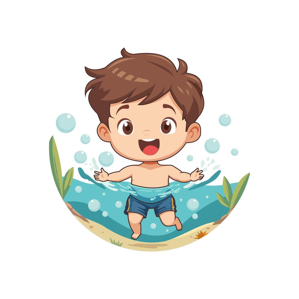 a boy is swimming in the pool vector