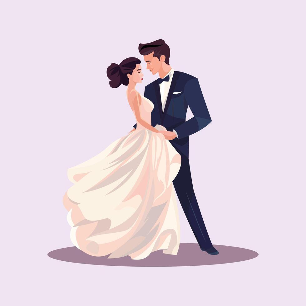 Bride and groom pose romantically vector
