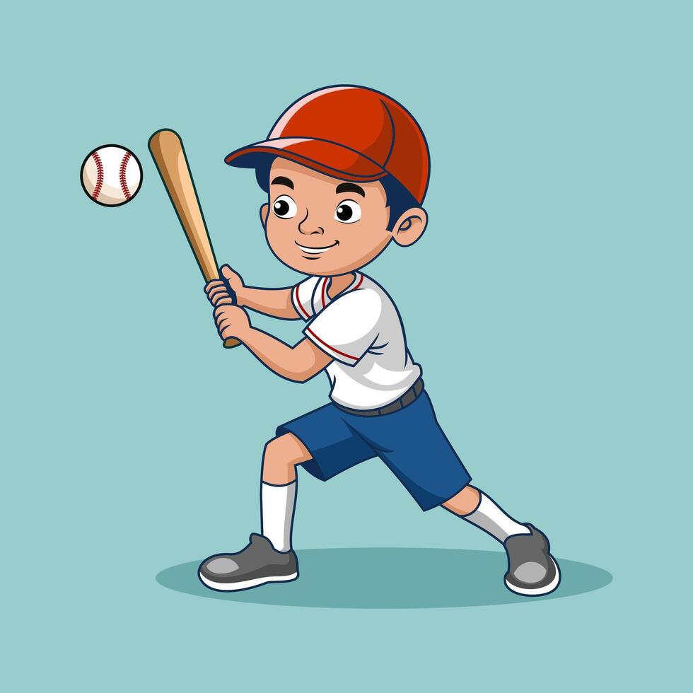 A child is hitting a ball with a baseball bat vector