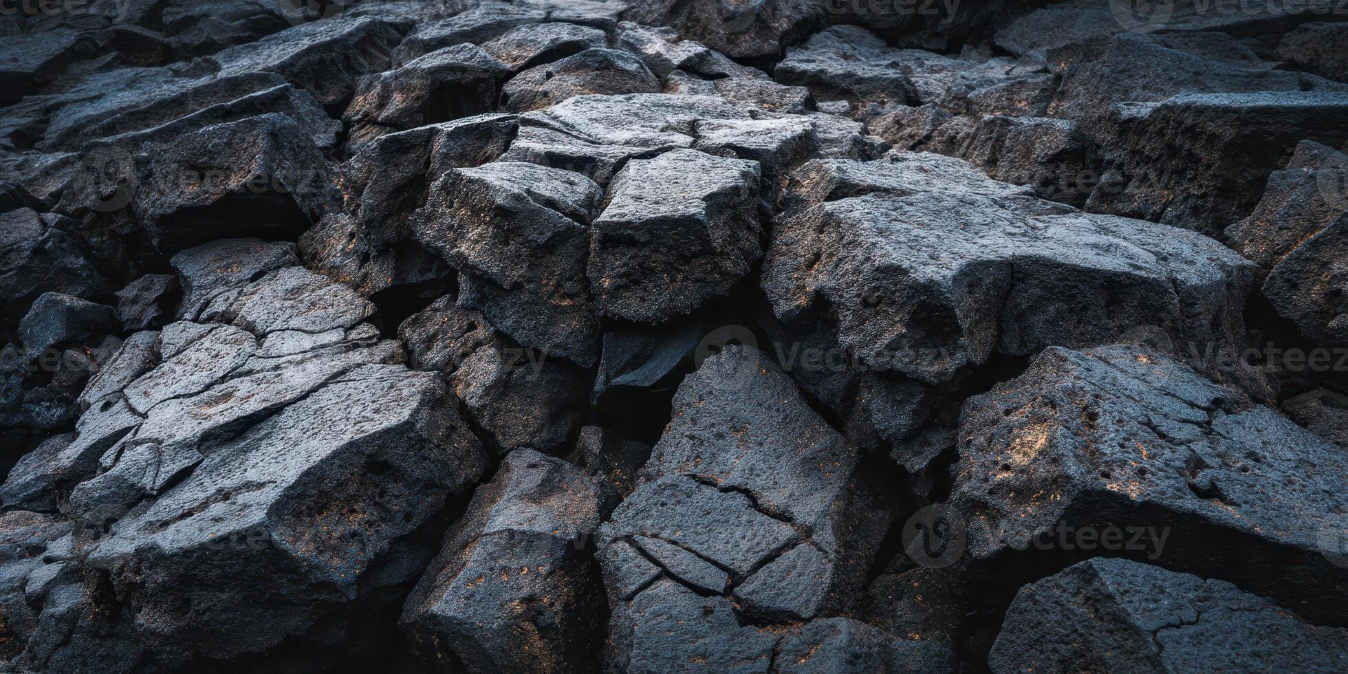 Closeup View of Jagged Dark Rocky Surface Texture photo