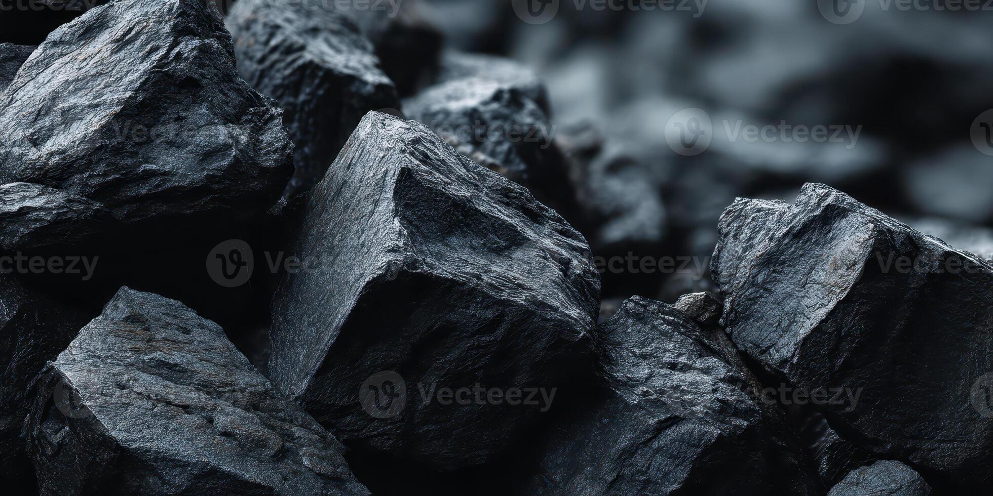 Close up texture of dark coal mineral rocks photo